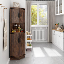 Load image into Gallery viewer, Chvans Farmhouse 68" Tall Corner Cabinet W/4 Barn Doors, 5 Tier Bookcase Storage Cabinet with Adjustable Shelves, Corner Storage Cabinet for Bathroom, Living Room, Kitchen, Brown