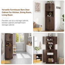 Load image into Gallery viewer, Chvans Farmhouse 68" Tall Corner Cabinet W/4 Barn Doors, 5 Tier Bookcase Storage Cabinet with Adjustable Shelves, Corner Storage Cabinet for Bathroom, Living Room, Kitchen, Brown
