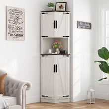 Load image into Gallery viewer, Chvans Farmhouse 68" Tall Corner Cabinet W/4 Barn Doors, 5 Tier Bookcase Storage Cabinet with Adjustable Shelves, Corner Storage Cabinet for Bathroom, Living Room, Kitchen, Brown