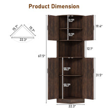Load image into Gallery viewer, Chvans Farmhouse 68" Tall Corner Cabinet W/4 Barn Doors, 5 Tier Bookcase Storage Cabinet with Adjustable Shelves, Corner Storage Cabinet for Bathroom, Living Room, Kitchen, Brown