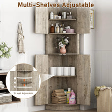 Load image into Gallery viewer, Chvans Farmhouse 68" Tall Corner Cabinet W/4 Barn Doors, 5 Tier Bookcase Storage Cabinet with Adjustable Shelves, Corner Storage Cabinet for Bathroom, Living Room, Kitchen, Brown