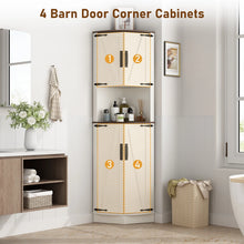 Load image into Gallery viewer, Chvans Farmhouse 68" Tall Corner Cabinet W/4 Barn Doors, 5 Tier Bookcase Storage Cabinet with Adjustable Shelves, Corner Storage Cabinet for Bathroom, Living Room, Kitchen, Brown