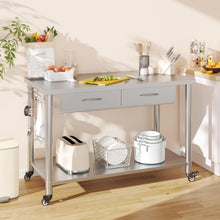 Load image into Gallery viewer, AECOJOY Stainless Steel Work Table with 2 Drawers, 48"x24" Commercial Kitchen Prep Table with Casters