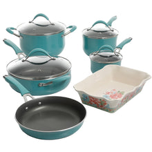 Load image into Gallery viewer, The Pioneer Woman Frontier Speckle Aluminum 10-Piece Cookware Set, Turquoise