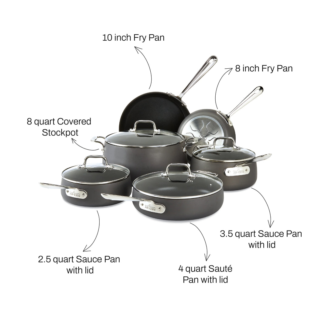 All - Clad HA1 Hard Anodized Nonstick Cookware, 10 Piece Set