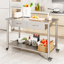 Load image into Gallery viewer, AECOJOY Stainless Steel Work Table with 2 Drawers, 48"x24" Commercial Kitchen Prep Table with Casters