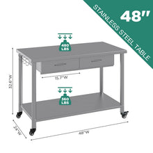 Load image into Gallery viewer, AECOJOY Stainless Steel Work Table with 2 Drawers, 48"x24" Commercial Kitchen Prep Table with Casters